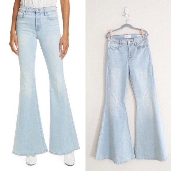 Frame Denim Denim - Frame Size 26 Le Pixie High Super Flare Jeans Cotton Blend Stretch Light Blue